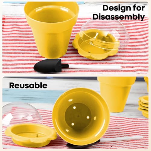 20 Pcs Nursery Pots with Humidity Dome, Flower Pot Dessert Cups with Bring A Plate and Shovel, Planting Cups for Seeds for Indoor Gardening and Plant Propagation(Yellow) - color: Yellow