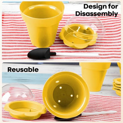 20 Pcs Nursery Pots with Humidity Dome, Flower Pot Dessert Cups with Bring A Plate and Shovel, Planting Cups for Seeds for Indoor Gardening and Plant Propagation(Yellow) - color: Yellow