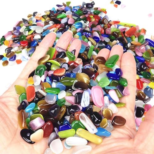 1 LB (460g) Crushed Colorful Cat's Eye Opal Pebbles Gemstone Chips - color: Colorful Opal