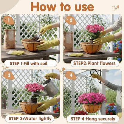 12 inch Metal Hanging Baskets For Plants Outdoor 4 Pack Round Metal Wire Hanging Basket Planter with Coco Fiber Liners Chain Round Wire Plant Holder for Garden, Patio, Deck, Porch Plants Flower Potss - size: 12 Inch, style: Watermelon