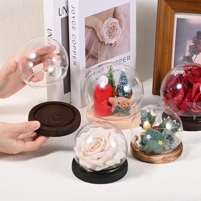 M METERXITY Cloche Glass Dome, D4.7In Ball Jar with Wooden Base for DIY Snow Globes/Small Plants/Flowers/Candles/Models/Souvenirs, Glass Display Case [White] - color: White, size: D4.7In