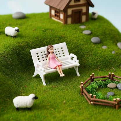 Mini Bench for Dollhouse Furniture, Fairy Garden Accessories, White Plastic Miniature House Accessories for Crafts, Tiny Miniatures, Diorama Supplies & Scene Decor