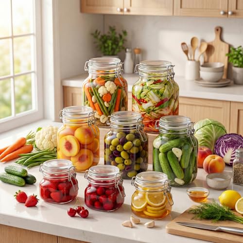 17 oz Square Glass Jars with Airtight Lids, 6 Pack Mason Jar with Clamp Lid | Air Tight Glass Food Storage Containers with Lids Keep Food Dry & Fresh, Best Canister for Flour, Sugar, Cereal, Rice, Coffee - color: Square-17OZ Set- 6 Pack