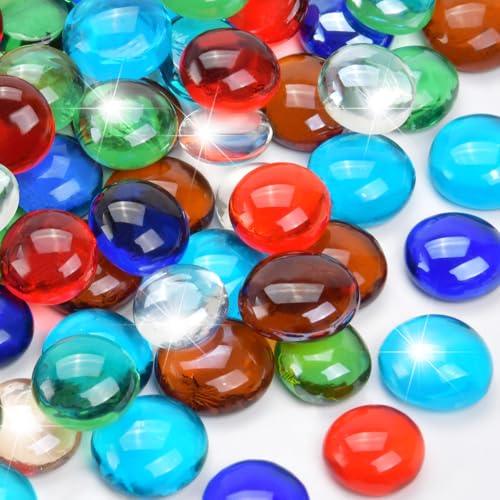 2LB Mixed Color Flat Glass Marbles for Vase Filler, Gemstone Beads | Decorative Glass Pebbles for Fish Tank, DIY Crafts, Mosaics, Aquarium Decor Rocks, Candle Holders - color: 7 Colors Mixed, size: 2 Lb