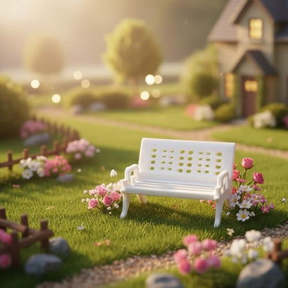 Mini Bench for Dollhouse Furniture, Fairy Garden Accessories, White Plastic Miniature House Accessories for Crafts, Tiny Miniatures, Diorama Supplies & Scene Decor