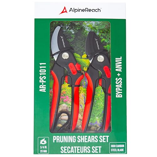 AlpineReach Pruning Shears Set Bypass and Anvil for Gardening, Sharp Ergonomic Pruners, Adjustable Soft Handle for Small & Large Hands, Heavy Duty High Carbon Steel Blade, Secateurs, Gift Box - style: Pruning Shears Set