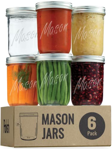 Paksh Novelty Mason Jars - Food Storage Container - 6-Pack - Airtight Container for Pickling, Canning, Candles, Home Decor, Overnight Oats, Fruit Preserves, Jam or Jelly - color: 16 oz, 6 Pack