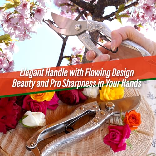 SUIZAN Bypass Pruning Shears 8" - Japanese Hand Pruners Garden Scissors | Professional Secateurs Clippers for Roses Flowers Fruit Trees Deadheading Lightweight Forged Aluminum Handle Gardening Tools - style: 8 Inch (200mm) Aluminum Handle Pruner