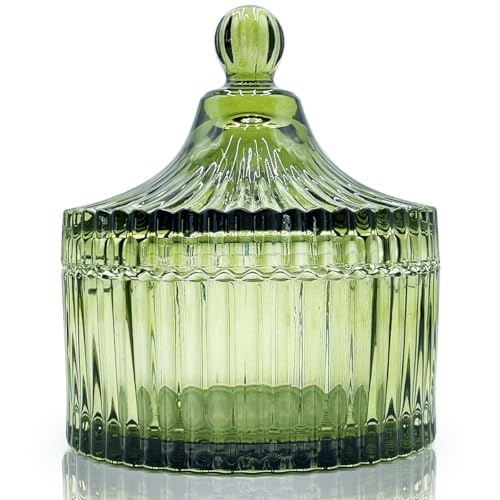Colorful Glass Jar With Lid,Candy Dish,Jewelry Box,Decorative Jar(Olive Green) - color: Yurt-Olive Green