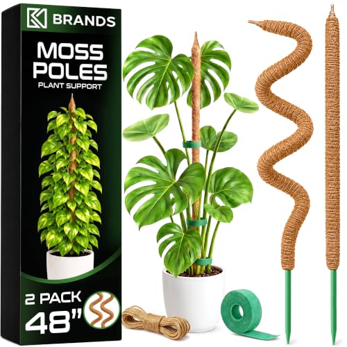 2 Pack 48'' Moss Pole Monstera Plant Support for Climbing Indoor Plants | Bendable Stakes for Potted Climbers - Tall Sticks Indoor Trellis for Houseplants - Accessories for Monstera Pot - size: 2-Pack (48 in)