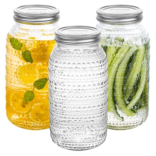 WACOI Mason Jars 64 Oz Wide Mouth with Lids 3 Pack, Large Half Gallon Glass Canning Jars for Fermenting, Pickling, Storing Food, Meal Prep, Salad Jam
