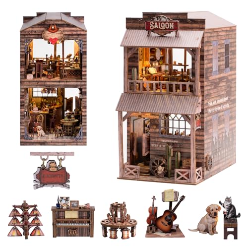 Book Nook Kit - DIY Miniature House Diorama Dollhouse Kit, Booknook Tiny Western Bookshelf Decor, 3D Wooden Puzzle for Adults,DIY Hobby Craft Gift(Old Town Saloon)