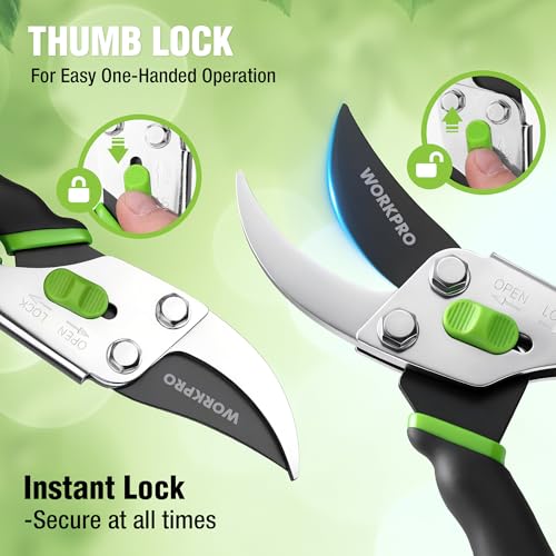 WORKPRO 8.5" Bypass Pruning Shears, Garden Shears with Non-Slip Grip Handle | Heavy Duty Garden Clippers with High Carbon Steel for Branches, Flowers, Fruits, Plants, Gardening Gifts for Women Men