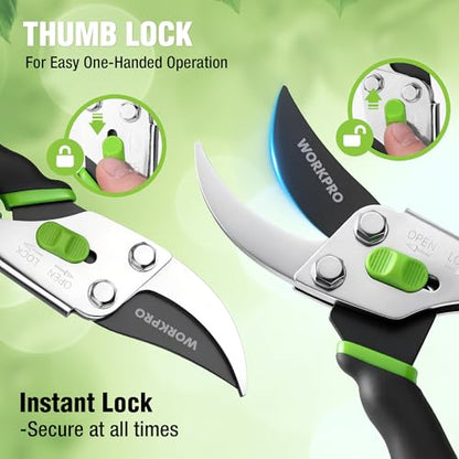 WORKPRO 8.5" Bypass Pruning Shears, Garden Shears with Non-Slip Grip Handle | Heavy Duty Garden Clippers with High Carbon Steel for Branches, Flowers, Fruits, Plants, Gardening Gifts for Women Men