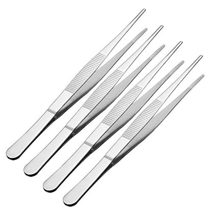 uxcell 4 Pcs 8-Inch Stainless Steel Straight Blunt Tweezers Serrated Tip Daily Garden Tool - size: 8 inches, Straight Blunt, 4 Pieces