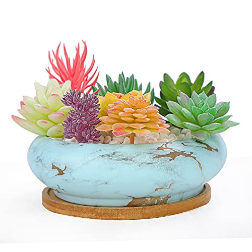 ARTKETTY Succulent Pots with Drainage, Ceramic Pots for Indoor Plants - color: Lake Blue