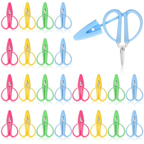 24 Pcs Mini Scissors Set, Tiny Colorful Travel Scissors, Travel-Sized Small Sharp Scissor with Cover, Tiny Small Scissor Set for Sewing, Travel, Embroidery, Crafts (Pink, Green, Yellow, Blue)