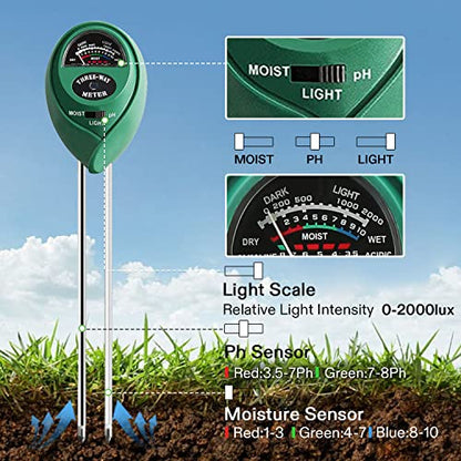 VIVOSUN Soil Tester, 3-in-1 Plant Moisture Meter Light and PH Tester for Home, Garden, Lawn, Farm, Indoor and Outdoor Use, Promote Plants Healthy Growth (Pack of 3) - size: Soil Tester (Pack of 3)