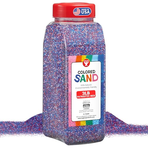 Hygloss Colored Sand – Patriotic Red, White & Blue Color Celebration Craft Sand for Art, July 4th, New Year’s, Holiday Decor, Kids Party Crafts – 100% Natural & Environmentally Friendly (3 lb Bottle) - color: Patriotic Mix, size: 3-Pound