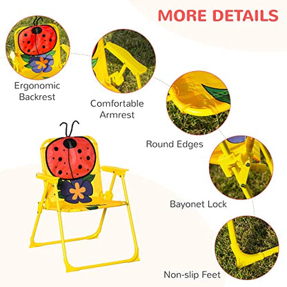 Outsunny Kids Table and Chair Set Picnic Table Umbrella Red Ladybug | Outdoor Folding Garden Furniture, Patio Backyard, Removable & Height Adjustable Sun Umbrella - color: Red