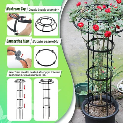 Quibbay Garden Trellis for Climbing Plants Outdoor, 53 Inch Mushroom Top Trellis for Climbing Plants, Metal Plant Flower Trellises for Vine Grape Vegetable Cucumber Tomato Trellis, 1 Pack - style: 4 Floors-10*53IN