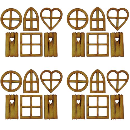 Jinshining 4 Pcs Wooden Fairy Garden Door and Windows Ornaments Tree Statues for Tree Trunk Yard Decoration Miniature Garden Buildings
