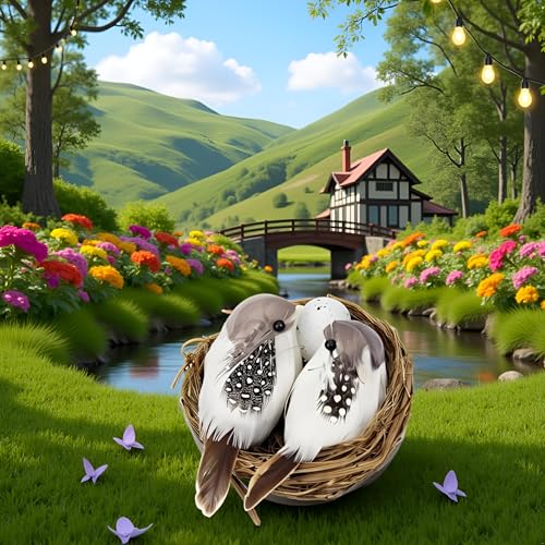 Jowxsx Artificial Birds and Bird Nest and Bird Egg Set Miniature Lifelike Ornament for Home Garden Party Lawn Decoration Photography Prop for DIY Fairy Garden Micro Landscaping Decor