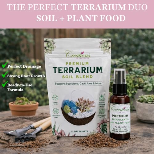 Creations by Nathalie 2.2 QT Succulent & Cactus Soil Mix for Terrariums | Natural, ready-to-use soil mix with pine bark, Canadian peat & coarse sand for succulents, cactus, aloe & terrariums.