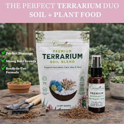 Creations by Nathalie 2.2 QT Succulent & Cactus Soil Mix for Terrariums | Natural, ready-to-use soil mix with pine bark, Canadian peat & coarse sand for succulents, cactus, aloe & terrariums.