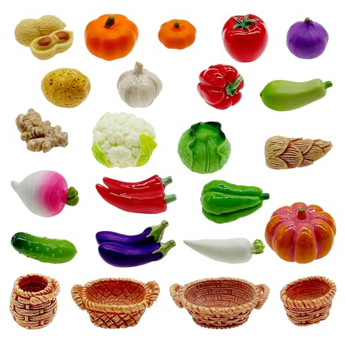 Cayway 22 PCS Miniature Food Mini Vegetables Fairy Garden Accessories for Miniatures Food Kitchen Mini House Store, Micro Landscaping Decoration - color: Vegetable