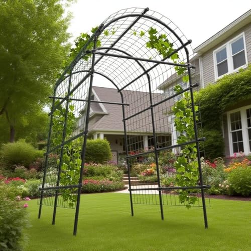 Garden Arch Trellis, 7.5FT Extra Tall Polyethylene-Coated Stainless Steel Garden Trellis for Climbing Plants, Vegetables, Flowers, Outdoor Pergola Arbor Wedding Party Decoration, Cucumber Trellis, Gar - size: Snap-Fit 7.6 x 6 x 4 Ft(9-Bar)