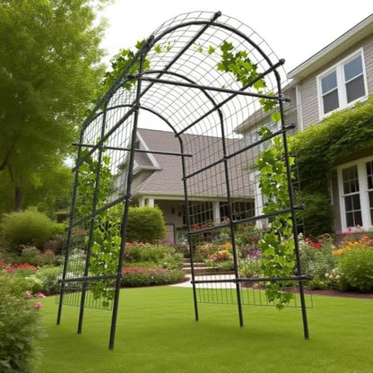 Garden Arch Trellis, 7.5FT Extra Tall Polyethylene-Coated Stainless Steel Garden Trellis for Climbing Plants, Vegetables, Flowers, Outdoor Pergola Arbor Wedding Party Decoration, Cucumber Trellis, Gar - size: Snap-Fit 7.6 x 6 x 4 Ft(9-Bar)