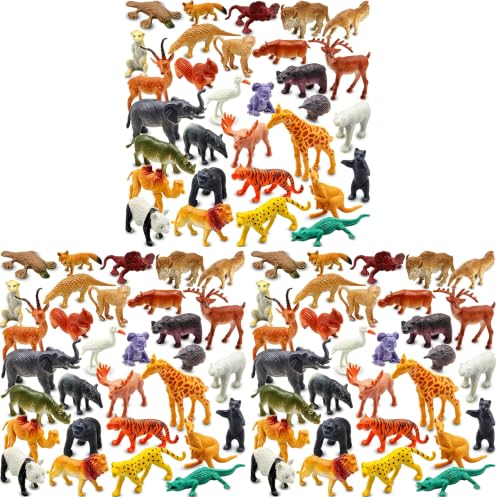 PINOWU Realistic Mini Wild Zoo Animals Figurines Toys 32 Pcs Gift Set for Education and Party Favors, Plastic Forest Safari Animals Lion, Hippo, Tiger, Bear, Elephant, Giraffe etc (Pack of 3) - size: Small (Pack of 3)