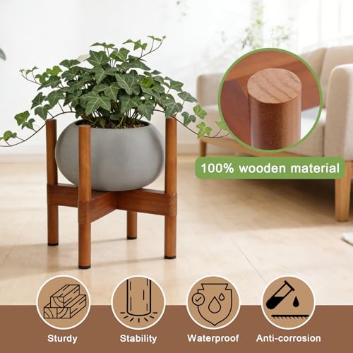 Vigordream Plant Stand Indoor, 2 Height Displays Wood Plant Holder | Mid Century Modern Tall Planter Stands, Corner Single Flower Stand for Balcony, Living Room, Garden Patio Fit 5-12 Inch Pots - size: 12 Inch