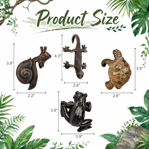 Set of 4 Cute Climbing Animal Flower Pot Hugger Figurines, Small Resin Hanging Frog Tortoise Snail Gecko Statue, Planter Pot Decoration for Home Garden Fence Balcony Patio Lawn Yard Ornaments