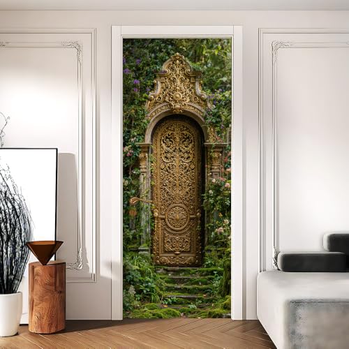 Ornate Garden Gate Door Sticker, Gold Door Cover, 30.3x78.7in - color: Colorful2781