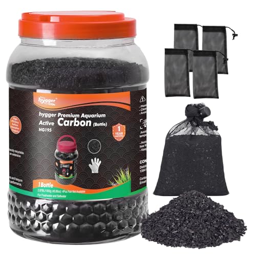 hygger Aquarium Activated Carbon, Premium Natural Coconut Shell Activated Charcoal for Freshwater and Saltwater, Fish Tank Filter Media, Water Purification Carbon (45.8 oz with Fine Mesh Bag)