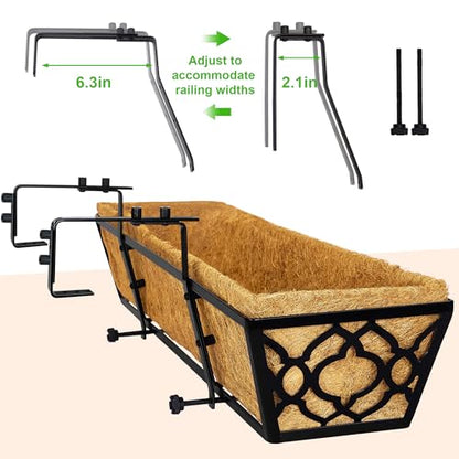 Y&M 36 Inch Window Deck Planter with Coco Liner, Metal Hanging Flower Boxes for Fence, Railing, Balcony, and Outdoor Garden Lawn – 4pcs - color: Flower 36in 4p