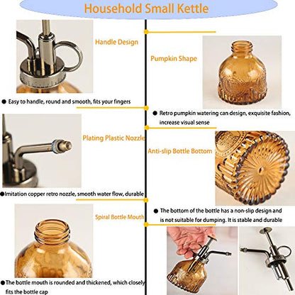 Plant Mister Glass Spray Bottle Small Plant Watering Can 6.4" Tall Retro Indoor Watering Can Bronze Plastic Top Pump for Garden Indoor Plant Sprayer (Brown) - color: Brown
