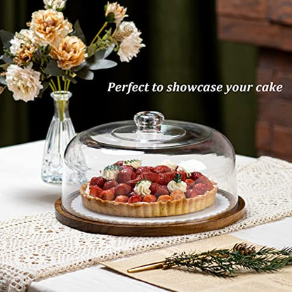 ANBOXIT Cake Stand with Dome Lid, Acacia Wood Cake Plate with Cover - size: Acrylic Dome - Flat