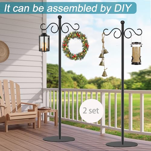 2 Set Shepherd's Hook Stand plant，Bird Feeder，Wind Chime Hanger Stand, Waterproof Metal & Adjustable-Height Standing Pole Holder for Lantern and Wreath, Indoor & Outdoor - color: black
