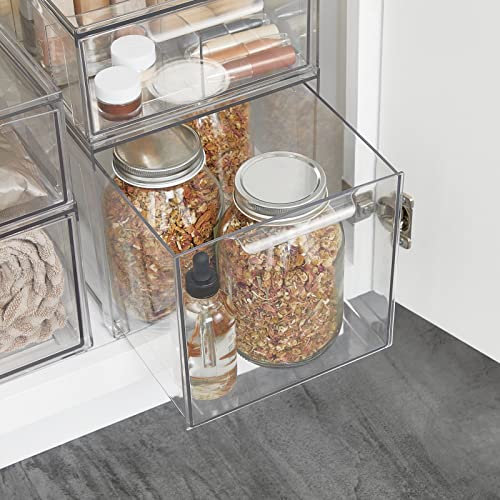 mDesign Plastic Stackable Bathroom Storage with Pull Out Bin Organizer Drawer for Cabinet, Vanity, Shelf, Cupboard, Cabinet, or Closet Organization - Lumiere Collection - 8 Pack - Clear - size: 12 x 8 x 8 (Pack of 8)