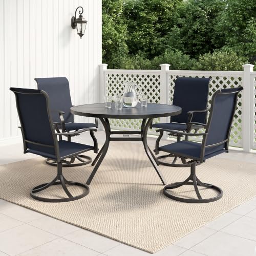 Anmutig 5 Piece Patio Dining Set, 48" Round Table & 4 Swivel Chairs, Blue | Weather-Resistant Textilene, Powder-Coated Steel Frame, Umbrella Hole, Easy Assembly, Balcony, Garden, Backyard, Poolside - color: Blue, size: Table-48"*48", style: Arm Style2
