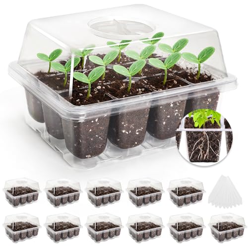 MIXC 10 Pack Seed Starter Tray, 120-Cell Stater Kit with Humidity Dome - color: Transparent, size: 12 Cell-10 Packs
