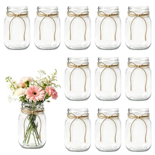 12 PCS 16oz Glass Mason Jars Flower Vases for Centerpieces, Clear - color: Clear