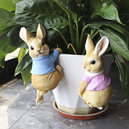 Resin Rabbit Garden Statue Flowerpot Landscaping Tree-Hugger Fairy Plant Pot&Vase Hugger Mini Decorative Climber Clingers (Blue) - color: Blue