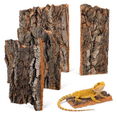 Totority Natural Cork Bark 4 PCS Cork Terrarium Background Natural Reptile Bark Backdrop Reptile Climbing Mat Habitat Decor for Spider Lizard Chamelon Turtle Beared Dragon