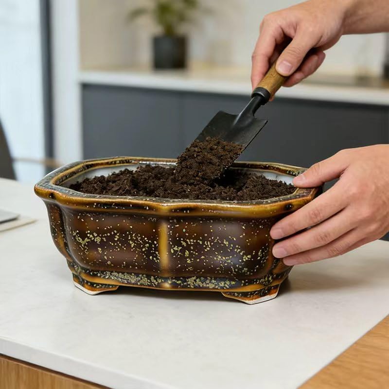 Glazed Ceramic Bonsai Pots, with Drainage, Red & Blue Desktop Decor - color: Bronze