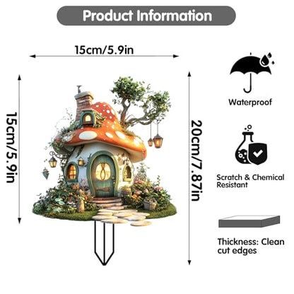 Mushrooms Garden Stakes Decor Yard Acrylic - 2D Spring Garden Acrylic Sign Decoration, Yard Art, Gift for Nature Lovers, for Indoor & Outdoor Flower Pots, Yard, Mini Gardens & Lawn (5.9”x5.9”) Y05