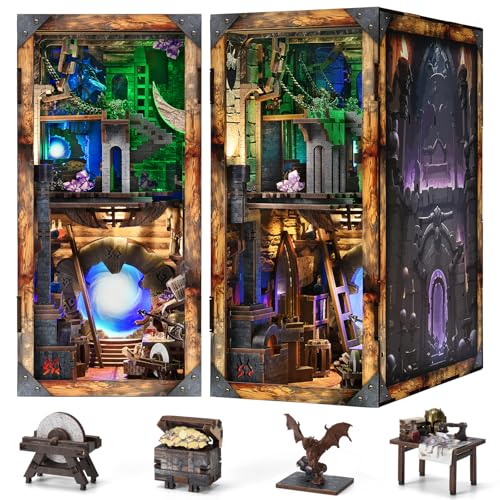 MiniCity Blade and Magic Book Nook Kit, DIY Wooden Miniature Scene with LED - color: Blade and Magic